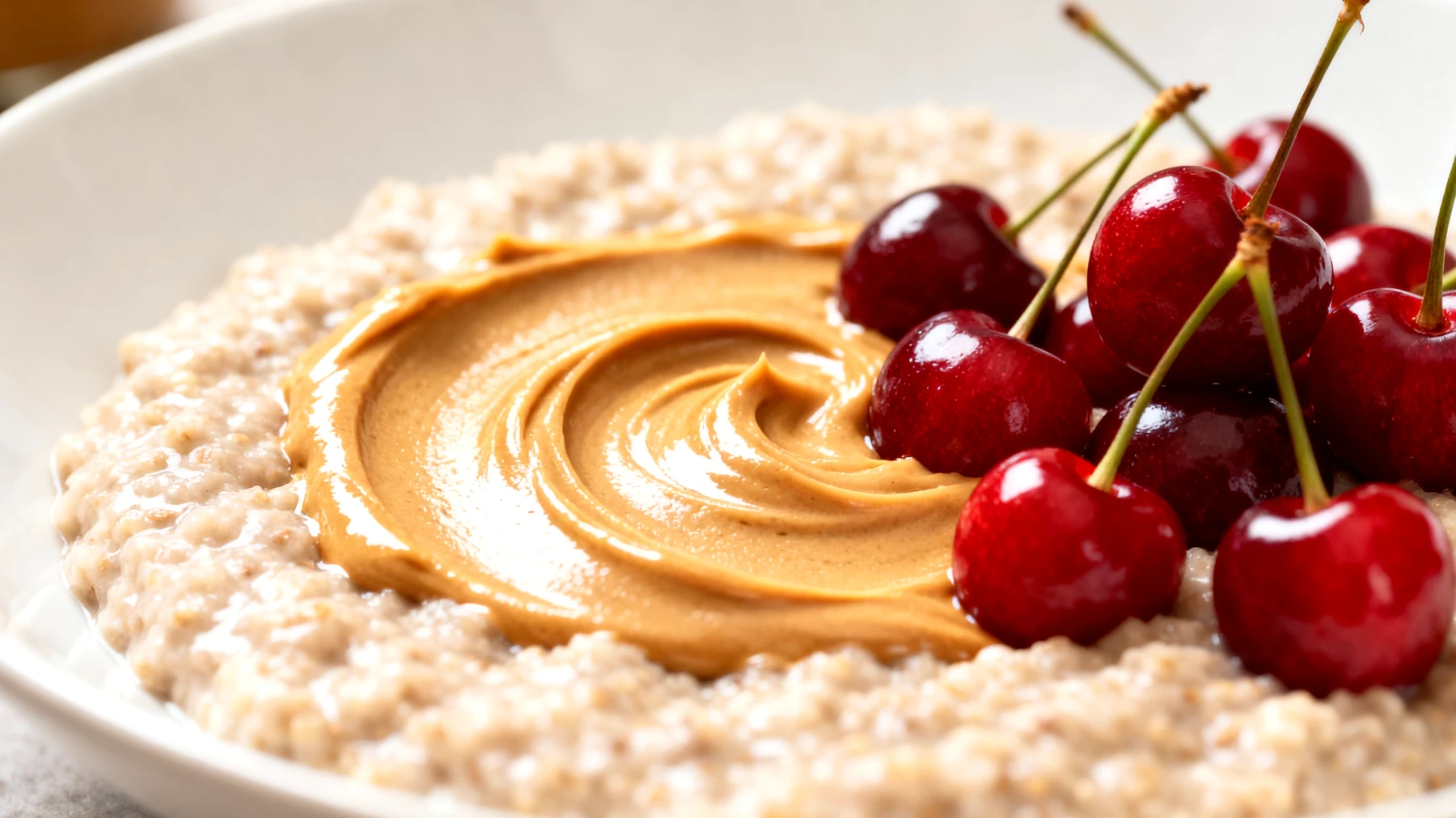 Amaranth-Porridge mit Mandelbutter und Sauerkirschen"