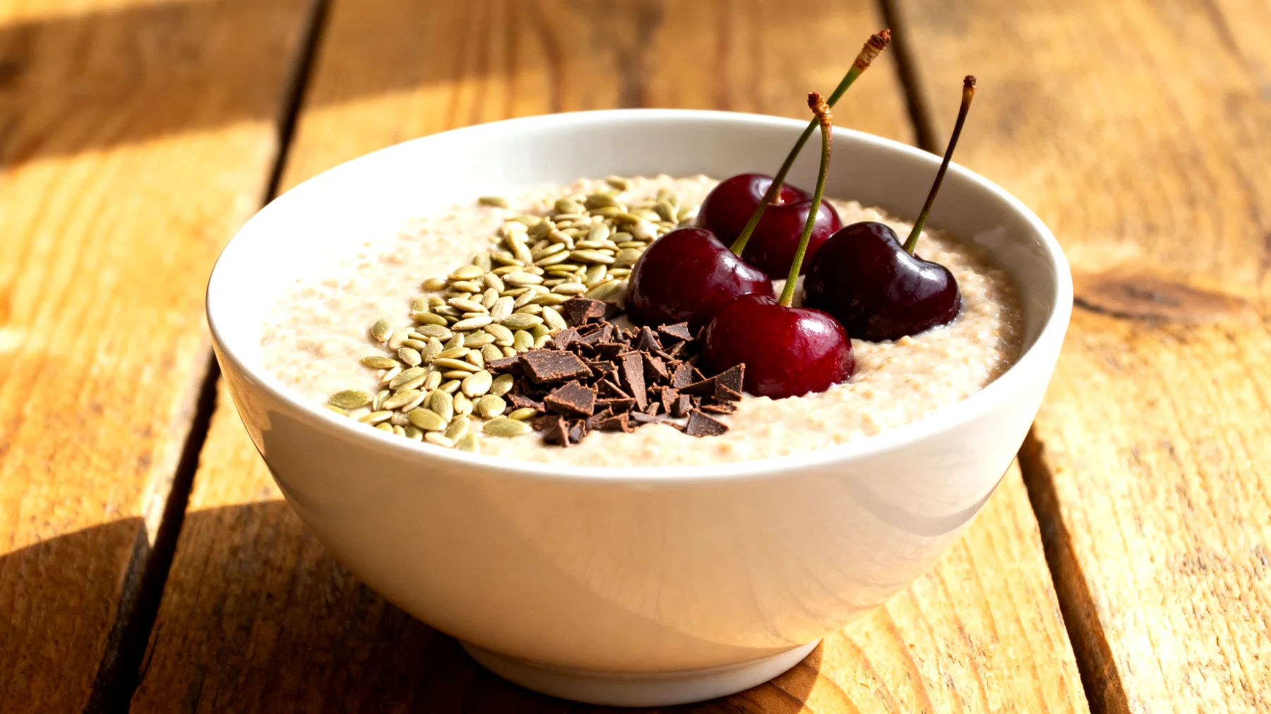 Amaranth-Pudding mit Hanfsamen, Kirschen und Kakao-Nibs"