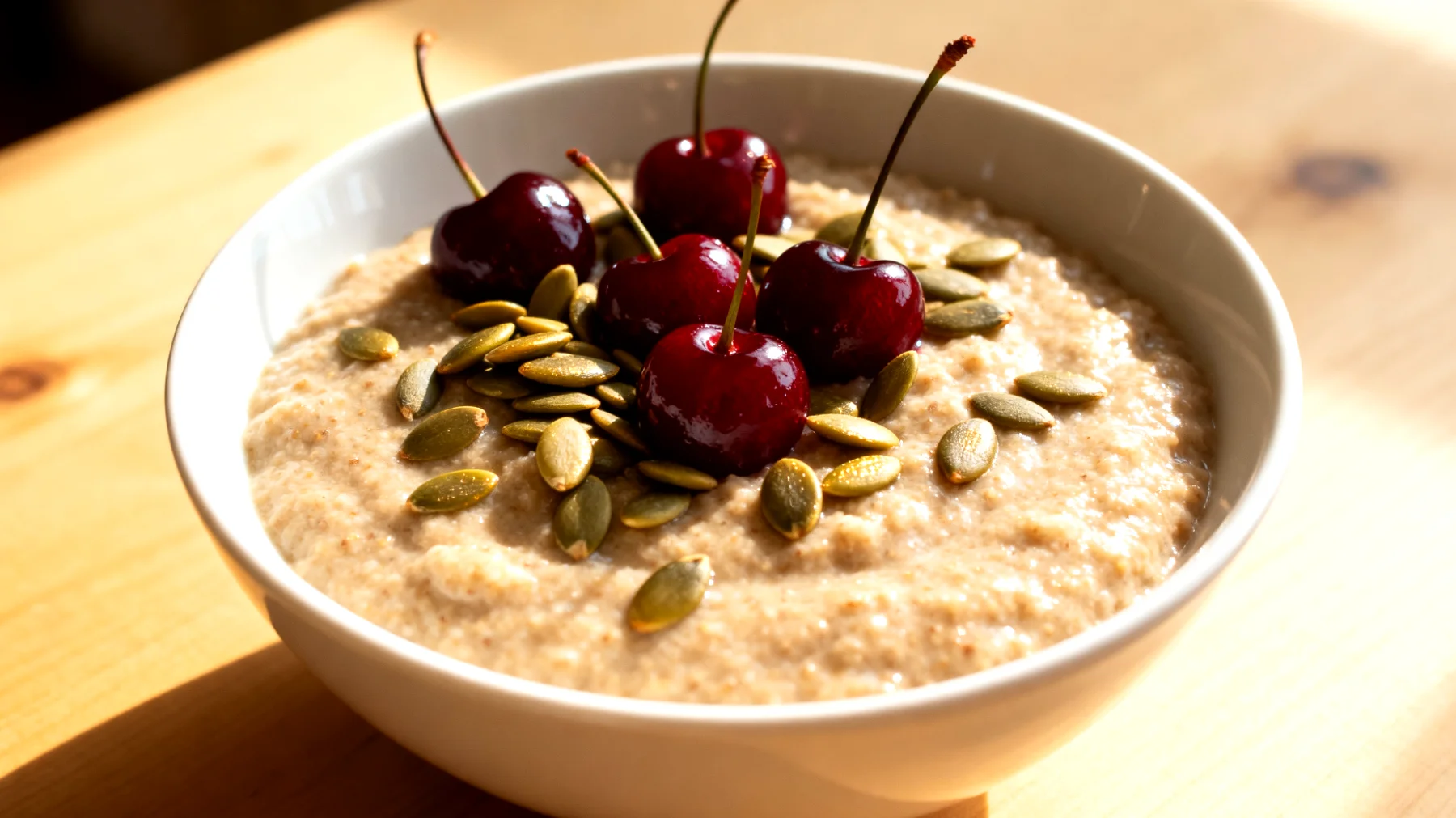 Amaranth-Pudding mit Kürbiskernen und Sauerkirschen"