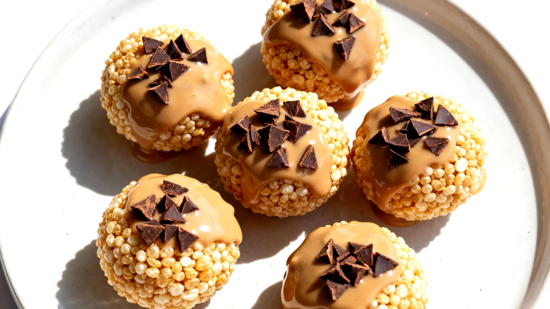 Amaranth-Puffbällchen mit Tahini und Kakao-Nibs"