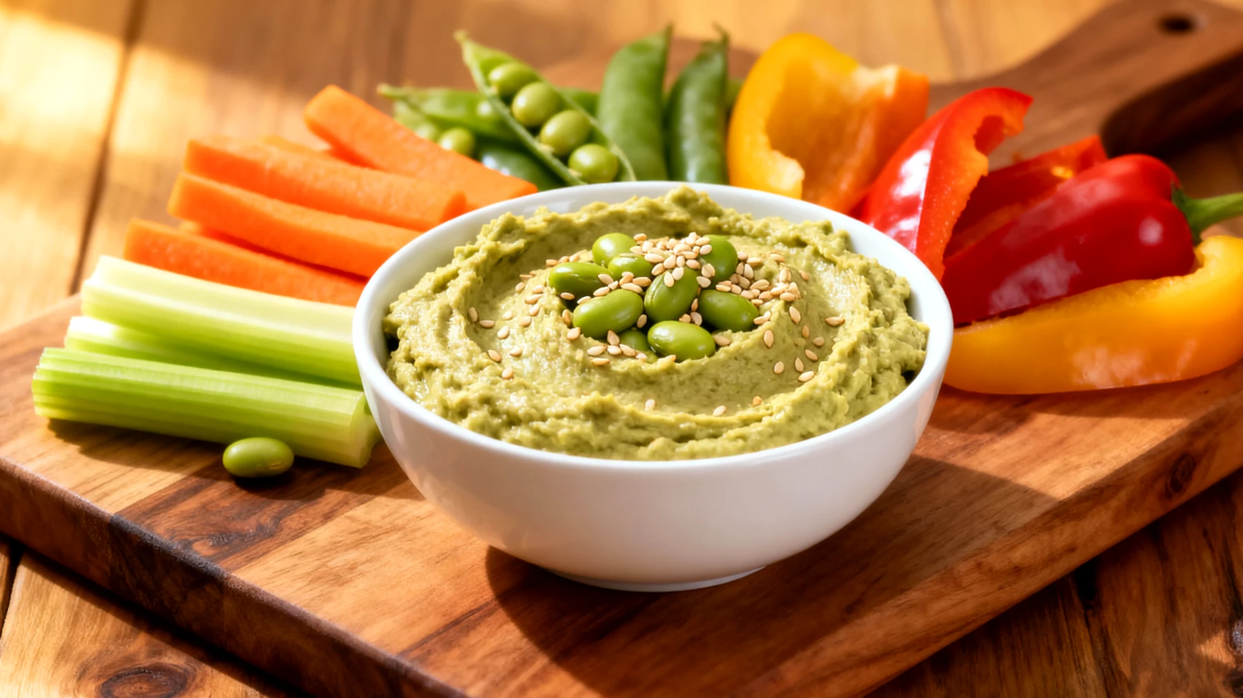 Edamame-Hummus mit Gemüsesticks"