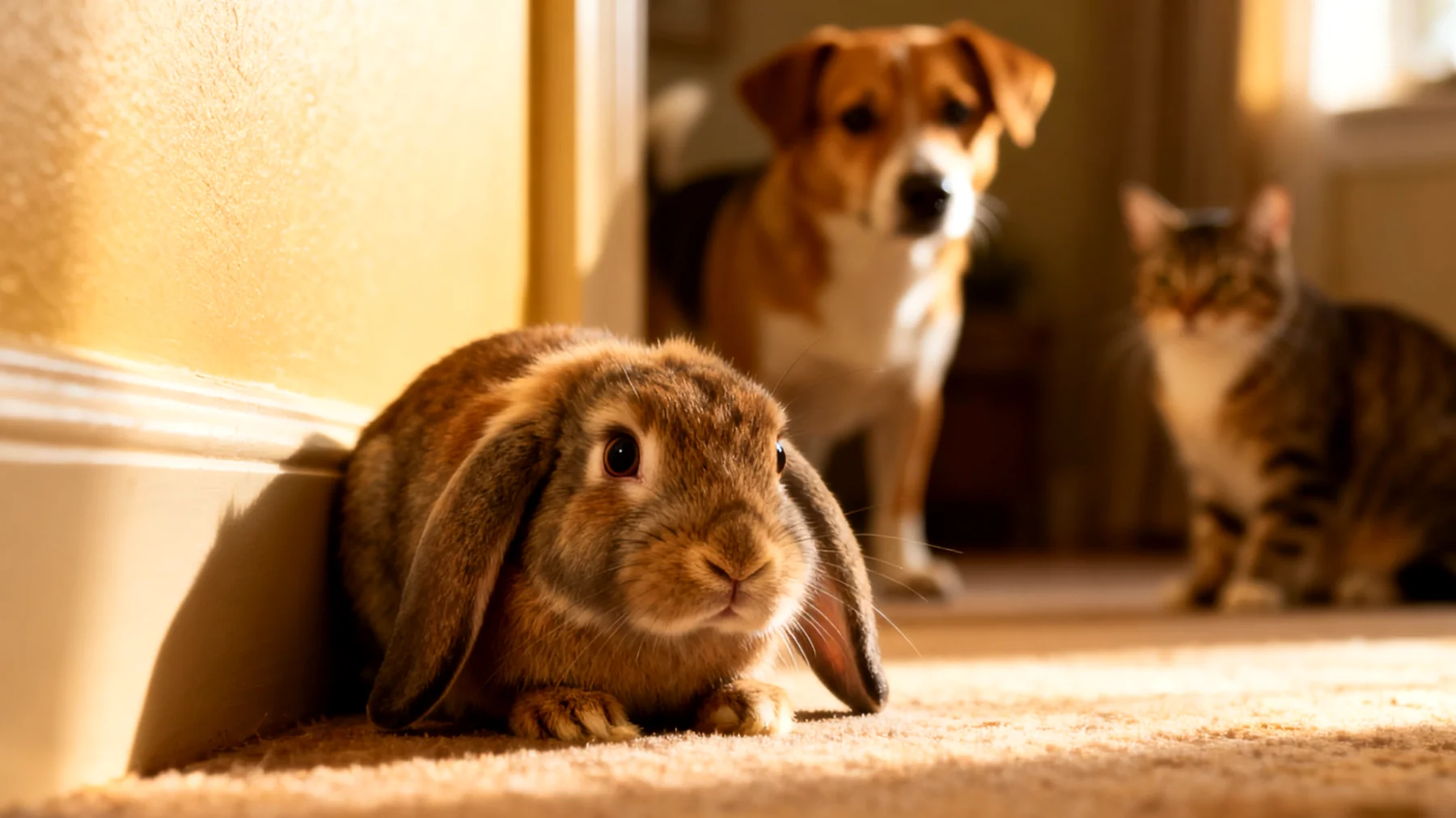 Kaninchen zeigen bei der Eingewöhnung in einen neuen Haushalt mit anderen Tieren häufig Angst- und Stressverhalten, was zu Rückzug, Futterverweigerung und aggressiven Reaktionen führen kann"