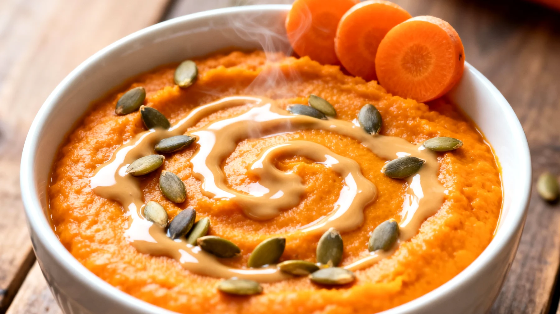 Karottenmus mit Tahini und Kürbiskernen"