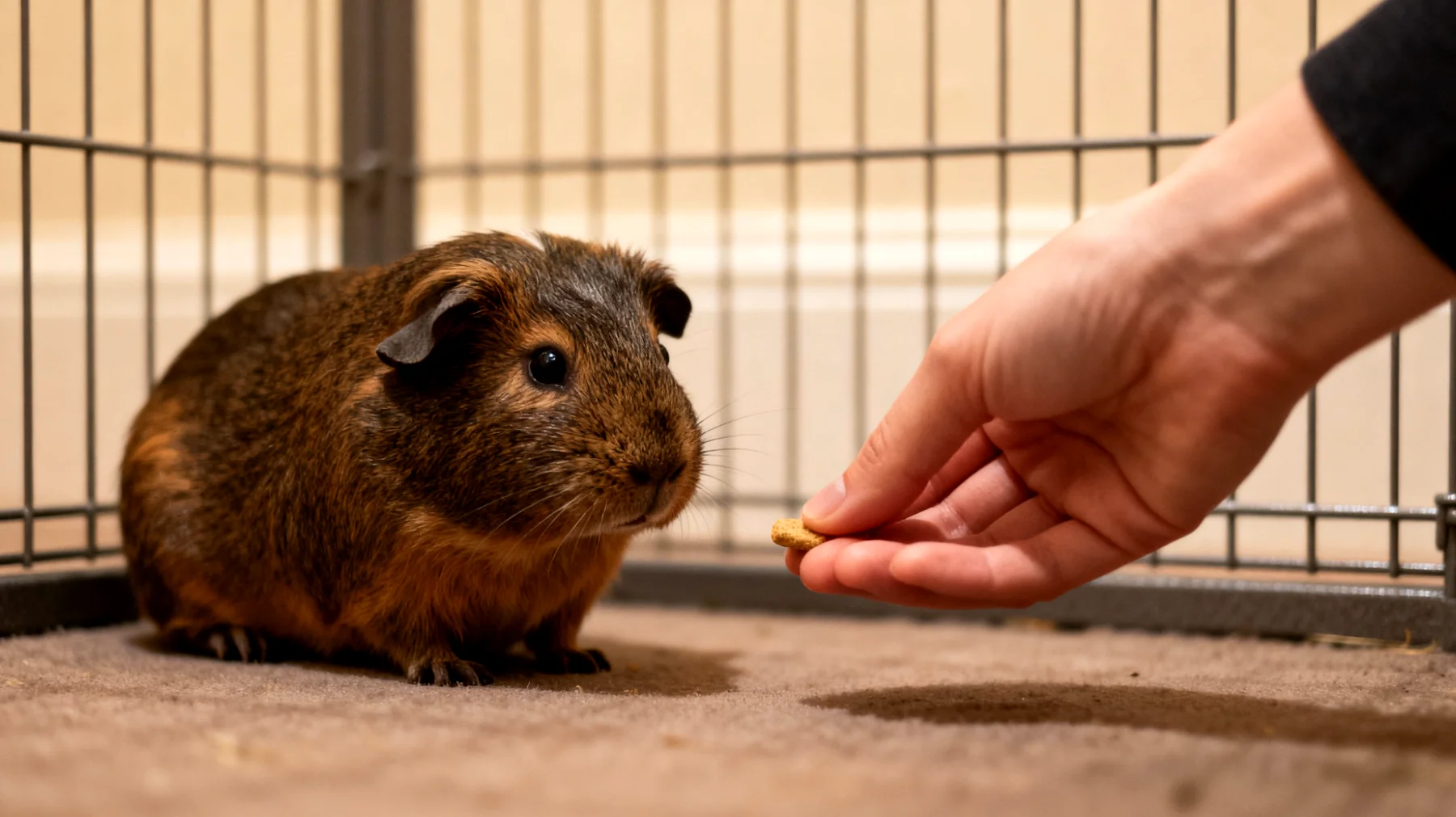 Meerschweinchen zeigen in Wohnungshaltung oft Verhaltensprobleme wie Schüchternheit, mangelnde Interaktion oder Langeweile, die durch gezielte Trainings- und Verhaltensübungen verbessert werden können"