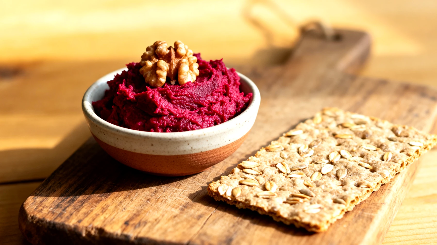 Walnuss-Rote-Bete-Aufstrich mit Vollkorn-Knäckebrot"