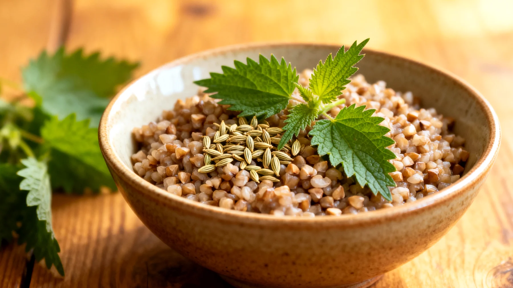 Buchweizen-Porridge mit Fenchelsamen und Brennnessel"