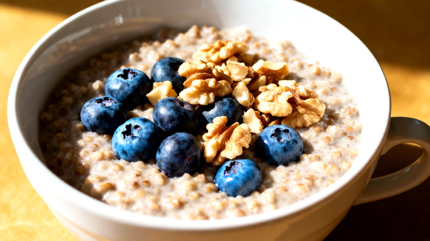 Buchweizen-Porridge mit Walnüssen und Blaubeeren"