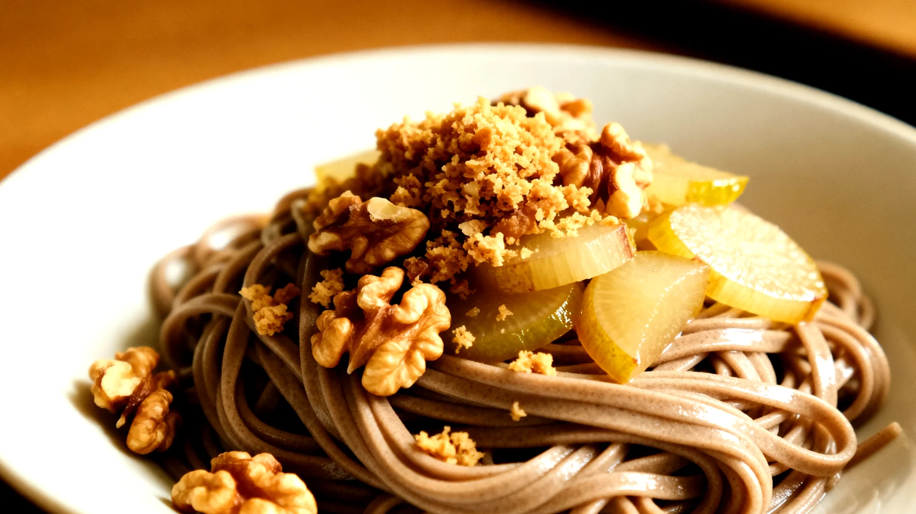 Buchweizen-Soba-Nudeln mit Walnüssen und fermentierten Rüben"