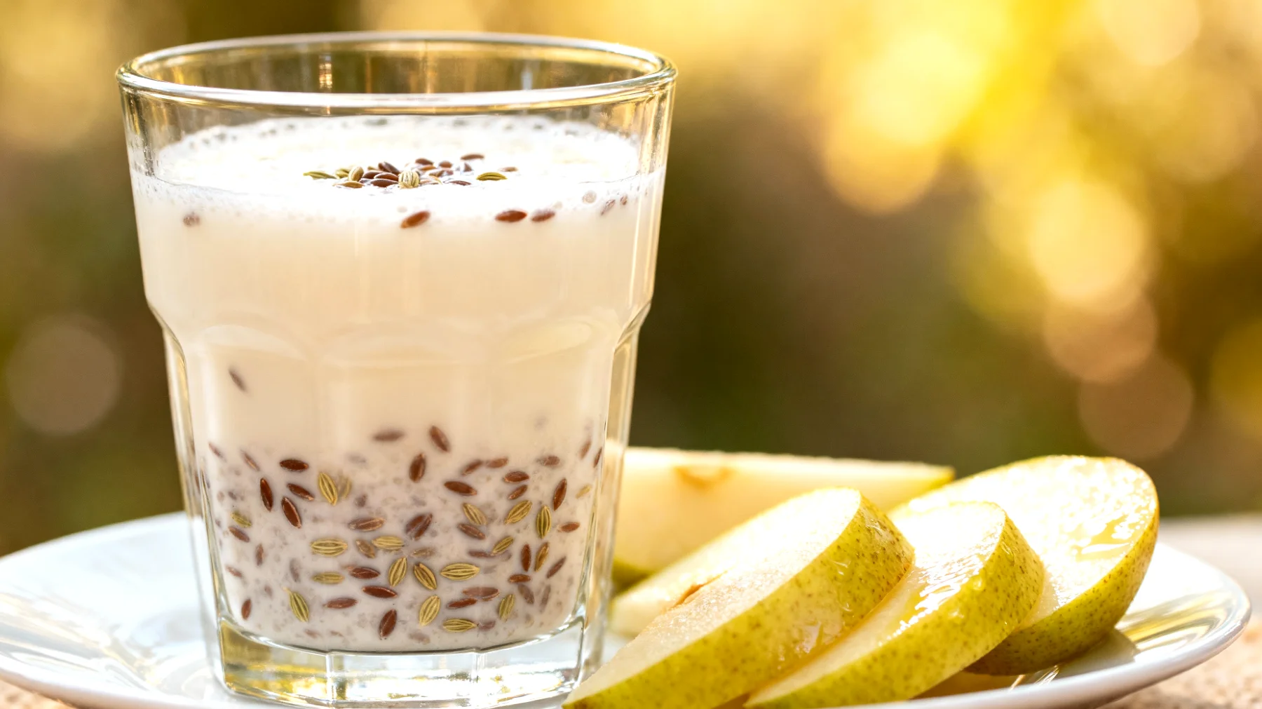 Fenchelsamen-Kefir mit Leinsamen und Birne"