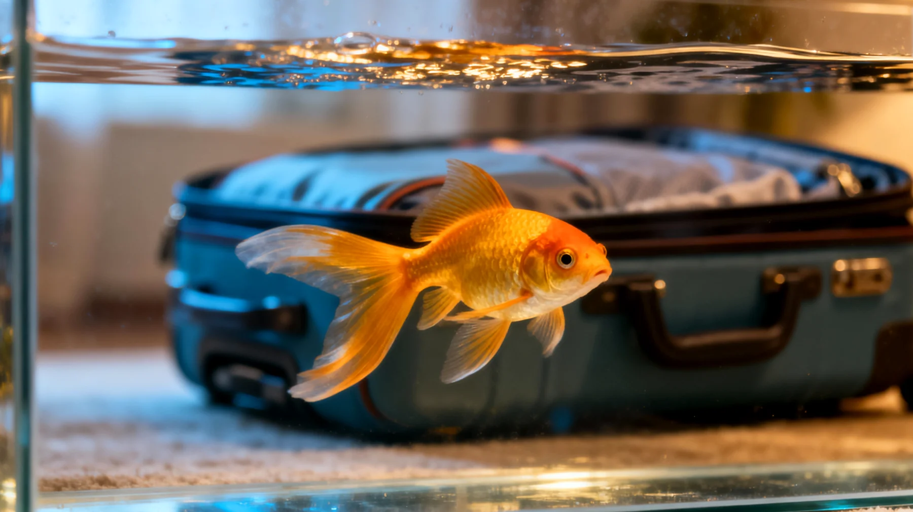 Fische können während einer Reise nicht einfach mitgenommen werden und benötigen eine zuverlässige Versorgung im Aquarium, einschließlich regelmäßiger Fütterung, Temperaturkontrolle und Wasserpflege"