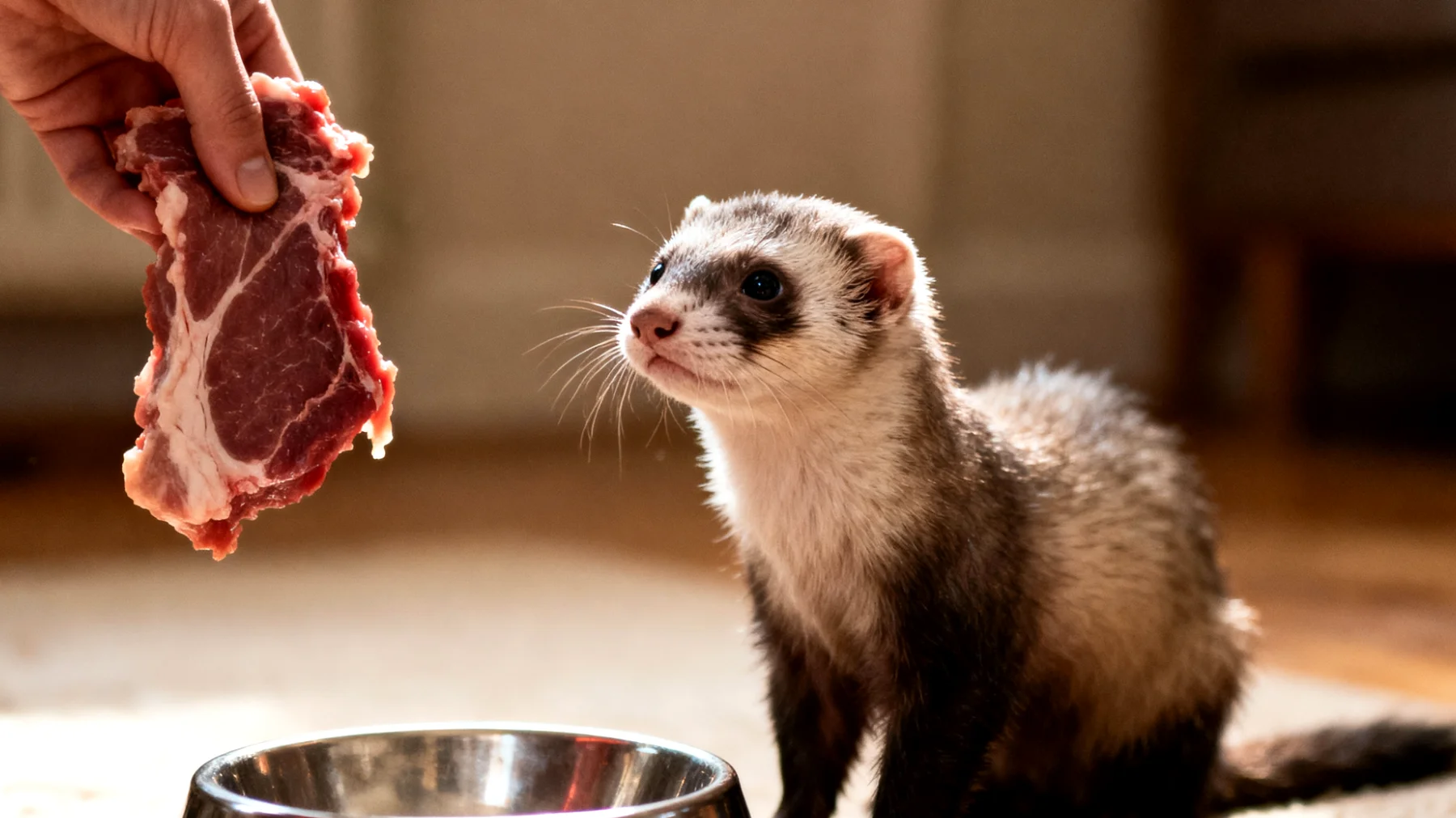 Frettchen benötigen eine artgerechte, abwechslungsreiche Ernährung in Wohnungshaltung, die ihren hohen Proteinbedarf als obligate Fleischfresser deckt und Mangelerscheinungen vorbeugt"
