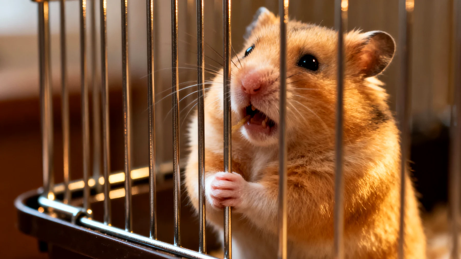 Erwachsene Hamster entwickeln häufig Verhaltensstörungen wie Gitternagen, stereotypes Laufen oder Aggressivität aufgrund fehlender mentaler Stimulation und unzureichender Trainingsmöglichkeiten in ihrer Umgebung"