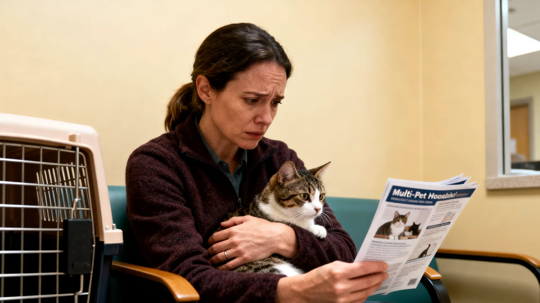 Katzenbesitzer sind unsicher, welche tierärztlichen Maßnahmen und Vorsichtsmaßnahmen notwendig sind, wenn ihre Katze mit anderen Tieren zusammenlebt, um Krankheitsübertragungen zu vermeiden und harmonische Beziehungen zu fördern"