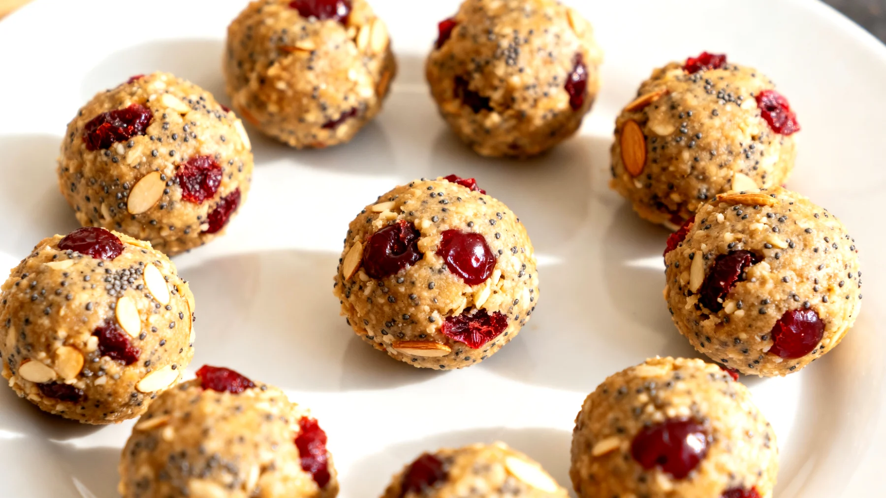 Mandel-Mohn-Energiekugeln mit Sauerkirschen"