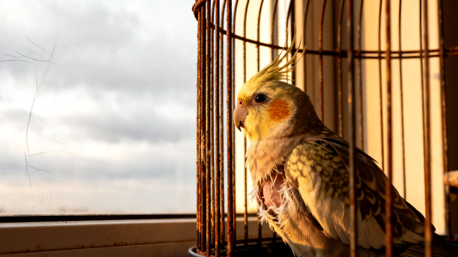 Nymphensittiche zeigen in Wohnungshaltung häufig Verhaltensprobleme wie übermäßiges Schreien, Federrupfen oder Aggressivität, da sie nicht genügend Freiflug, soziale Interaktion und mentale Stimulation erhalten"