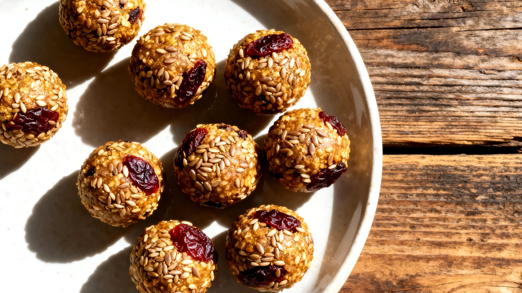 Tigernuss-Kugeln mit Leinsamen und getrockneten Pflaumen"